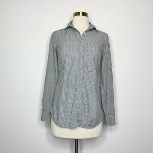 J.Crew Top Women 00 Gray‎ White Stripe Button Front